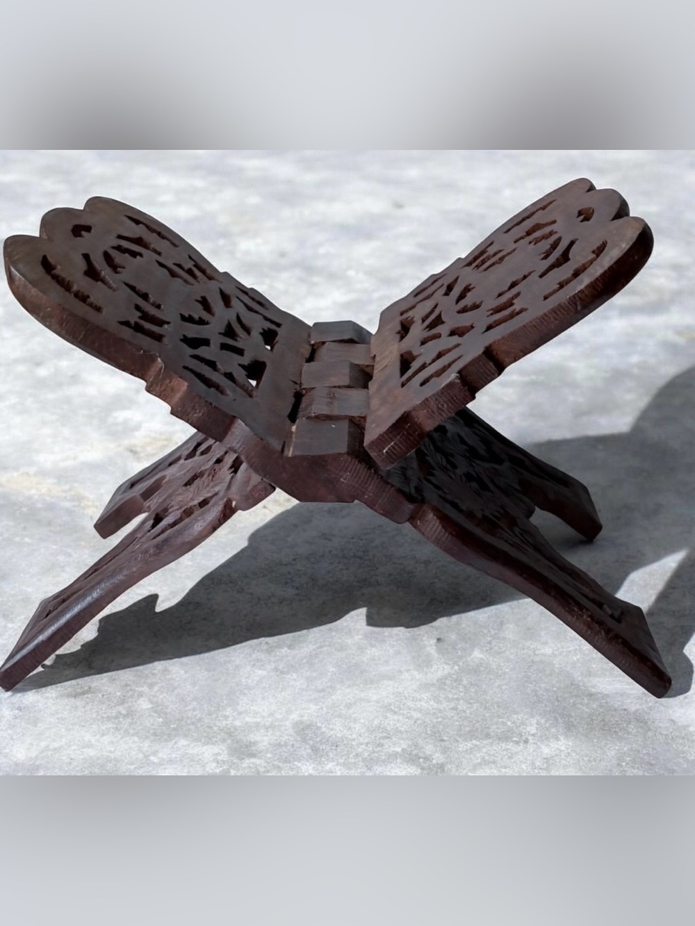 Hand-Carved Wooden Folding Book Stand - Dark Brown